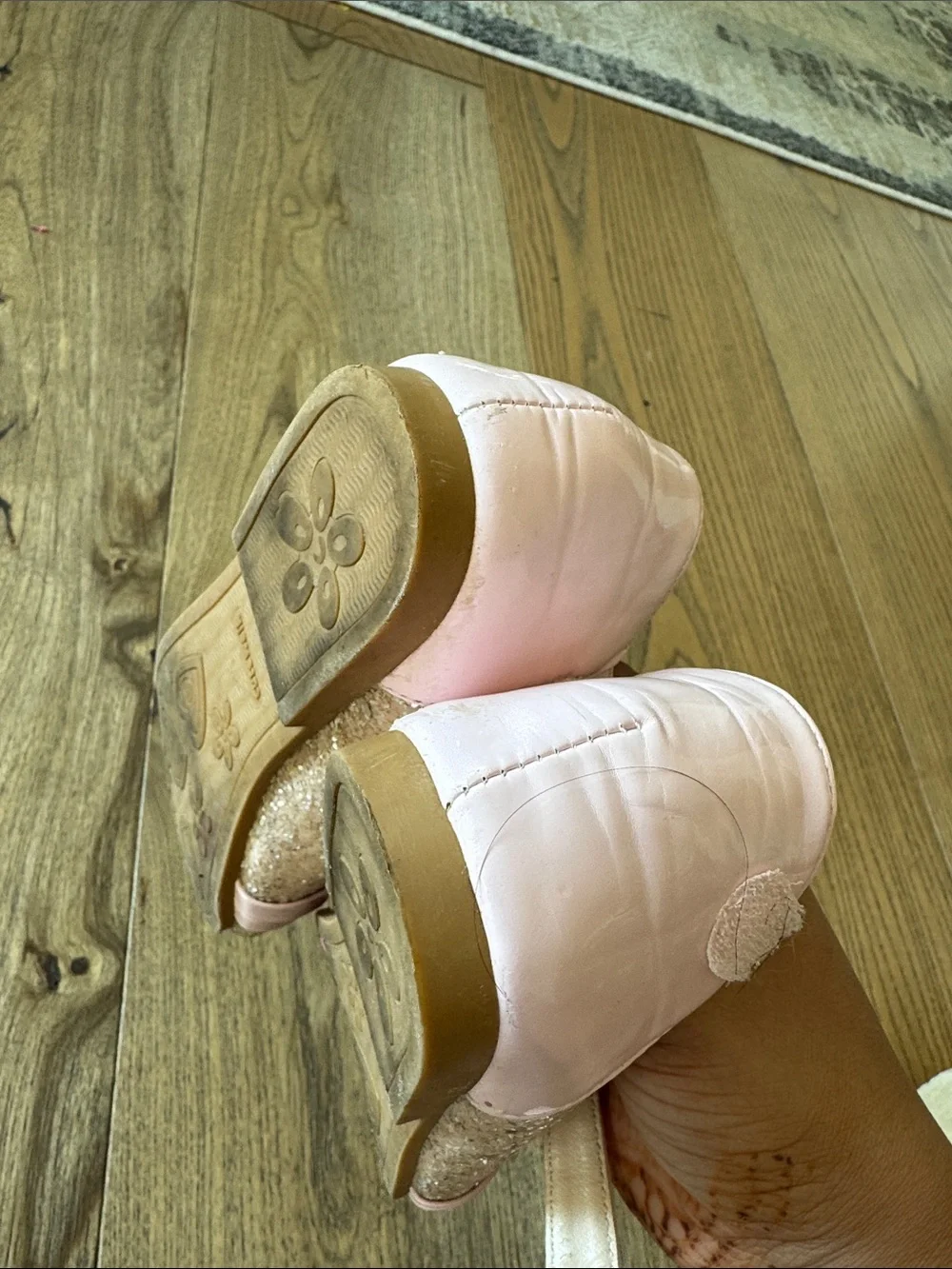 Active USA Pink Glitter Flower Strap Mary Jane Kids Shoes